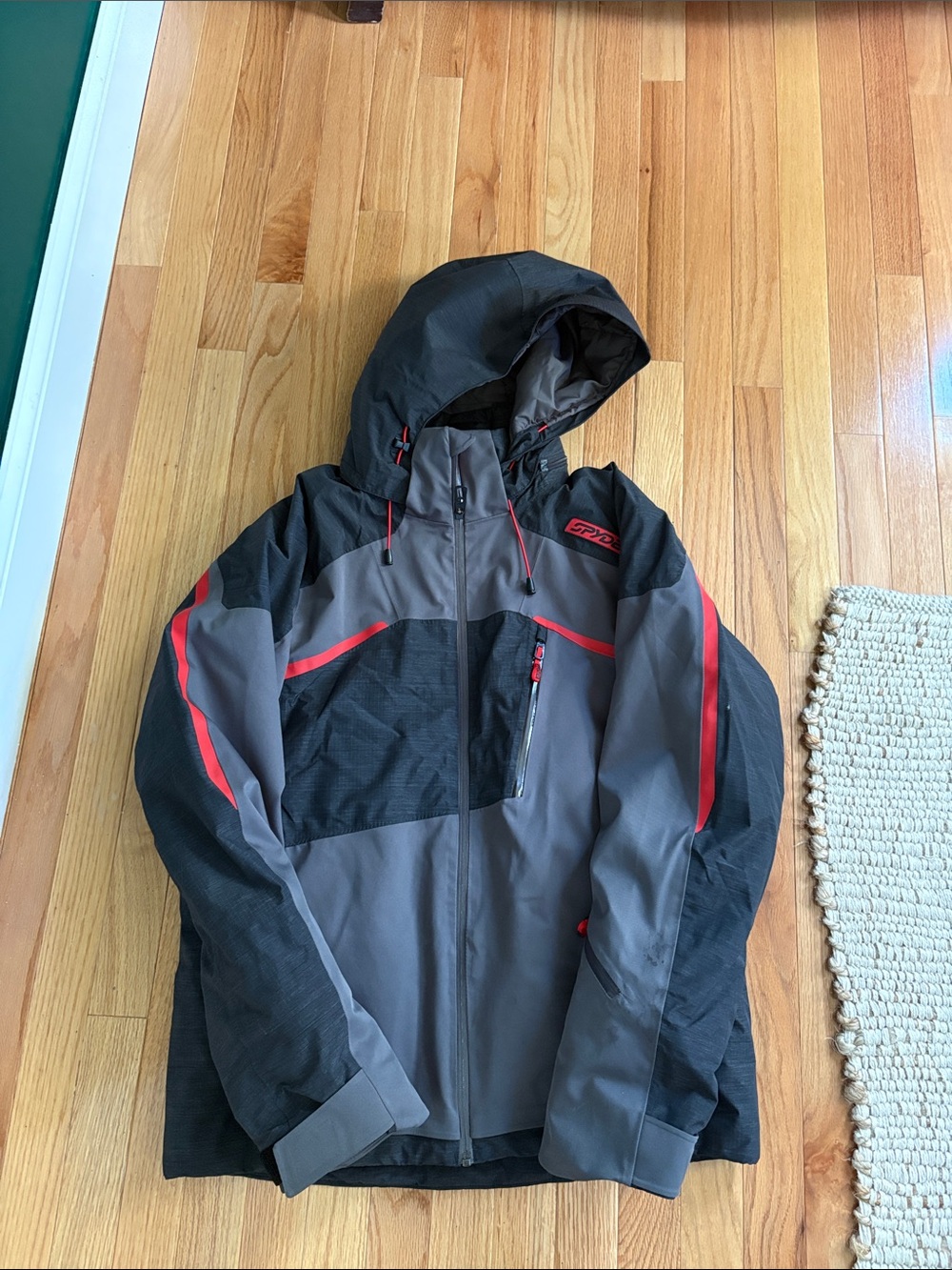 Spyder Men’s Gray and Red Ski Jacket with Hood